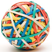 A picture of a rubber band ball