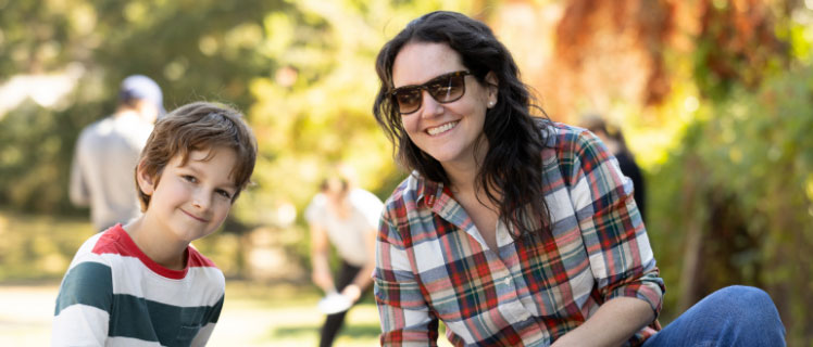 A mother and son at a volunteer event